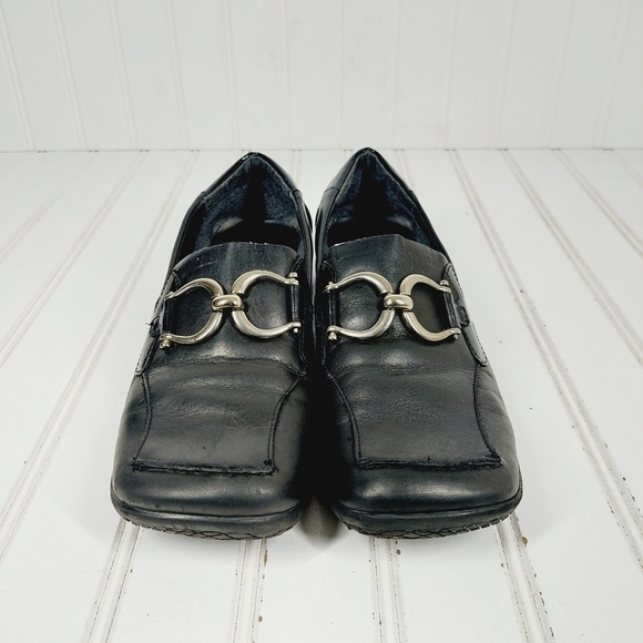 Alec John Black Leather Square Toe Buckle Detail Slip On Loafers E944 - Picture 3 of 12